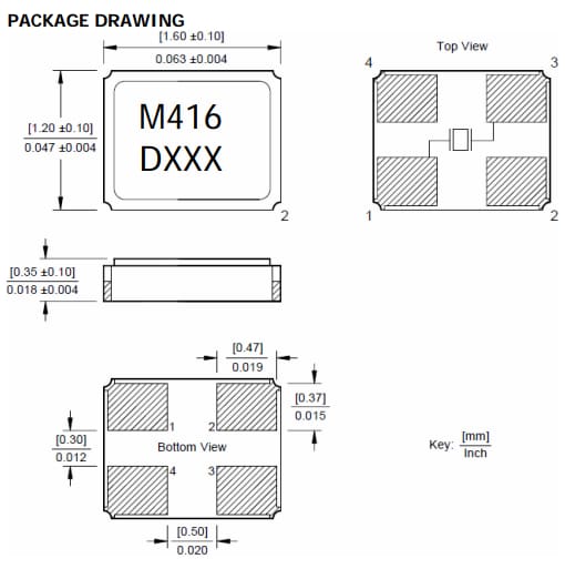 Mechanical Drawing - CTS Electronic Components Model 416 Surface Mount Quartz Crystal